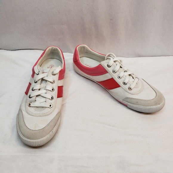 COACH Cady Canvas White Red Pink Tennis Shoe Sneaker Size 9 - Picture 4 of 8